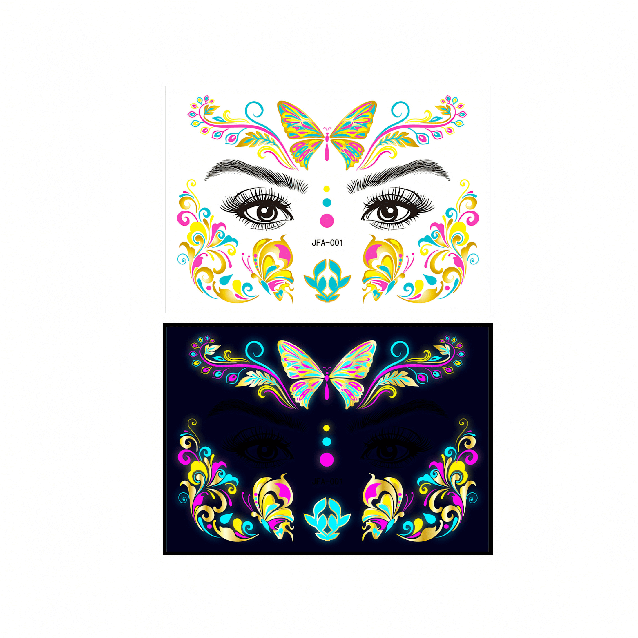 Hot Foil Golden Glitter Fluorescent Face Temporary Tattoos