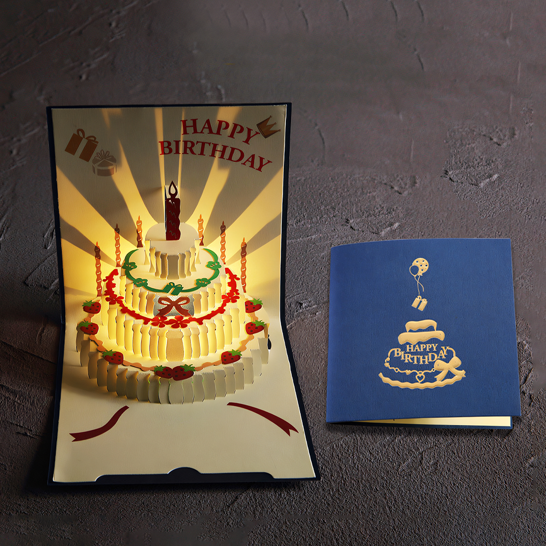 Happy Birthday 3D Card Music Light Greeting Card With Pop Up Birthday Cake